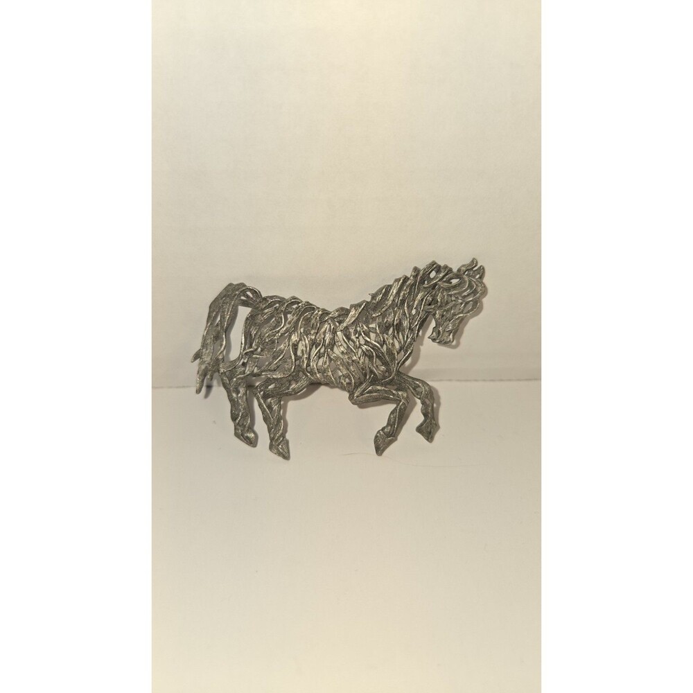 VINTAGE JEWELRY BROOCH PIN JJ 1988 HORSE STALLION FIGURAL SILVER TONE RARE